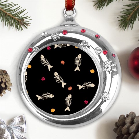 Pattern Design Seamless Fishbone Metal Snowflake Red Crystal Round Ornament from UrbanLoad.com Front