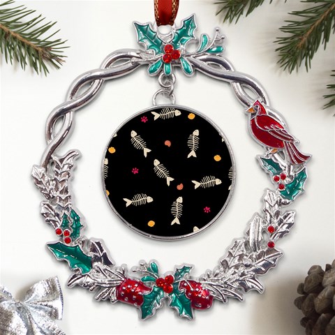 Pattern Design Seamless Fishbone Metal X mas Wreath Holly leaf Ornament from UrbanLoad.com Front