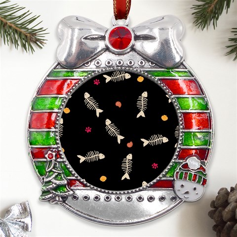 Pattern Design Seamless Fishbone Metal X Mas Ribbon With Red Crystal Round Ornament from UrbanLoad.com Front