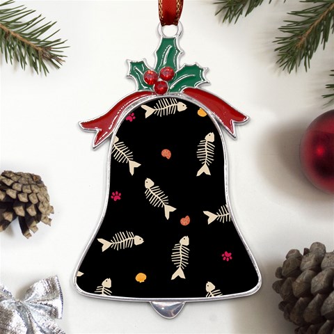Pattern Design Seamless Fishbone Metal Holly Leaf Bell Ornament from UrbanLoad.com Front