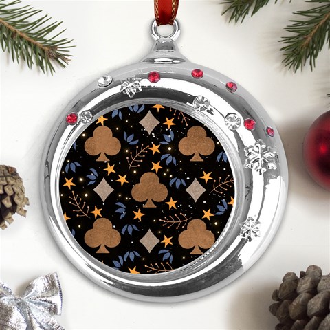 Seamless Pattern Repeat Repetition Metal Snowflake Red Crystal Round Ornament from UrbanLoad.com Front