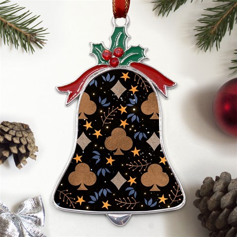 Seamless Pattern Repeat Repetition Metal Holly Leaf Bell Ornament from UrbanLoad.com Front