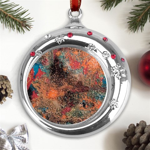 abstraction 22 Metal Snowflake Red Crystal Round Ornament from UrbanLoad.com Front