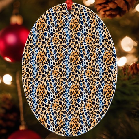Blue Brown Leopard UV Print Acrylic Ornament Oval from UrbanLoad.com Front