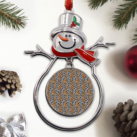 Blue Brown Leopard Metal Snowman Ornament from UrbanLoad.com Front