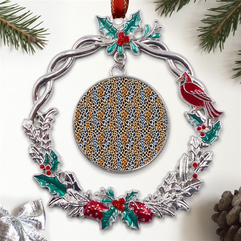 Blue Brown Leopard Metal X mas Wreath Holly leaf Ornament from UrbanLoad.com Front