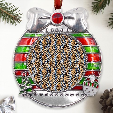 Blue Brown Leopard Metal X Mas Ribbon With Red Crystal Round Ornament from UrbanLoad.com Front