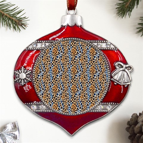 Blue Brown Leopard Metal Snowflake And Bell Red Ornament from UrbanLoad.com Front