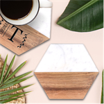 Light Grey Snake Marble Wood Coaster (Hexagon) 
