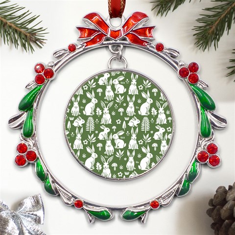Easter bunny pattern Metal X mas Wreath Ribbon Ornament from UrbanLoad.com Front