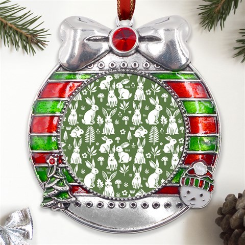 Easter bunny pattern Metal X Mas Ribbon With Red Crystal Round Ornament from UrbanLoad.com Front