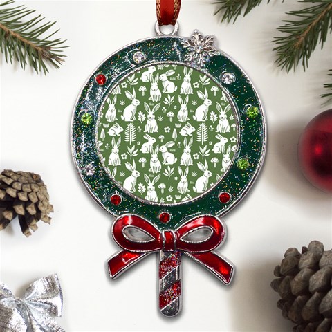 Easter bunny pattern Metal X Mas Lollipop with Crystal Ornament from UrbanLoad.com Front