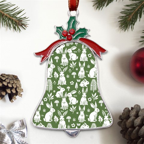 Easter bunny pattern Metal Holly Leaf Bell Ornament from UrbanLoad.com Front