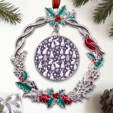 Easter bunny pattern Metal X mas Wreath Holly leaf Ornament from UrbanLoad.com Front