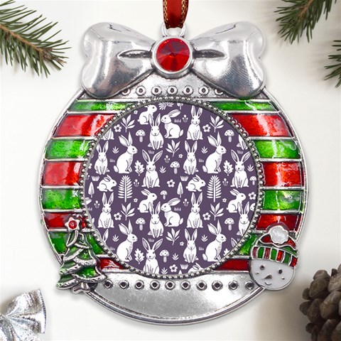 Easter bunny pattern Metal X Mas Ribbon With Red Crystal Round Ornament from UrbanLoad.com Front