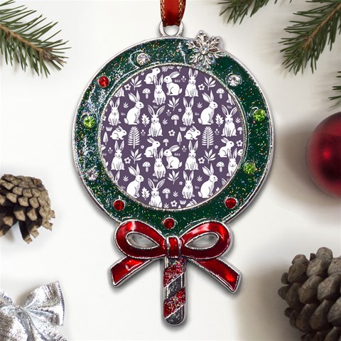 Easter bunny pattern Metal X Mas Lollipop with Crystal Ornament from UrbanLoad.com Front