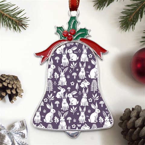 Easter bunny pattern Metal Holly Leaf Bell Ornament from UrbanLoad.com Front