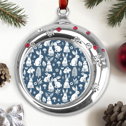 Easter bunny pattern Metal Snowflake Red Crystal Round Ornament from UrbanLoad.com Front