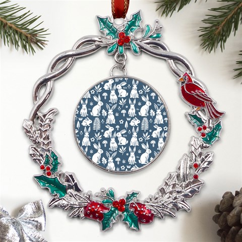 Easter bunny pattern Metal X mas Wreath Holly leaf Ornament from UrbanLoad.com Front