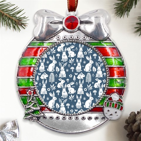 Easter bunny pattern Metal X Mas Ribbon With Red Crystal Round Ornament from UrbanLoad.com Front