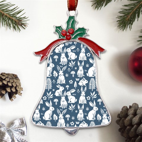 Easter bunny pattern Metal Holly Leaf Bell Ornament from UrbanLoad.com Front