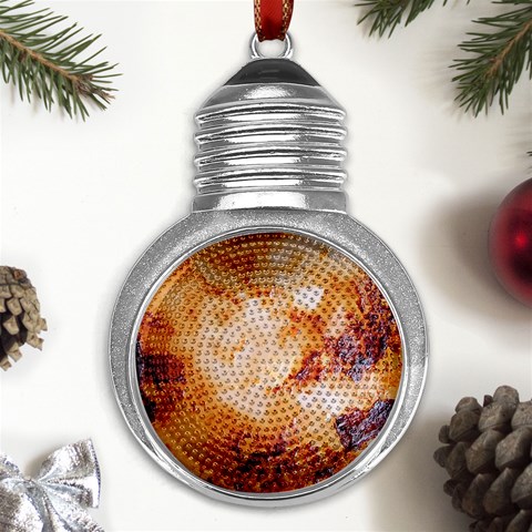 Burnt paper texture print design Metal Light Bulb Shape Ornament from UrbanLoad.com Front