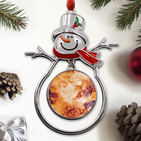 Burnt paper texture print design Metal Snowman Ornament from UrbanLoad.com Front