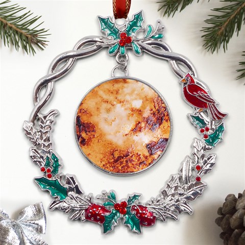Burnt paper texture print design Metal X mas Wreath Holly leaf Ornament from UrbanLoad.com Front
