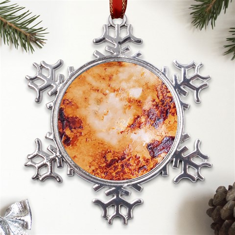 Burnt paper texture print design Metal Large Snowflake Ornament from UrbanLoad.com Front
