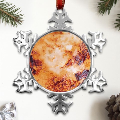 Burnt paper texture print design Metal Small Snowflake Ornament from UrbanLoad.com Front