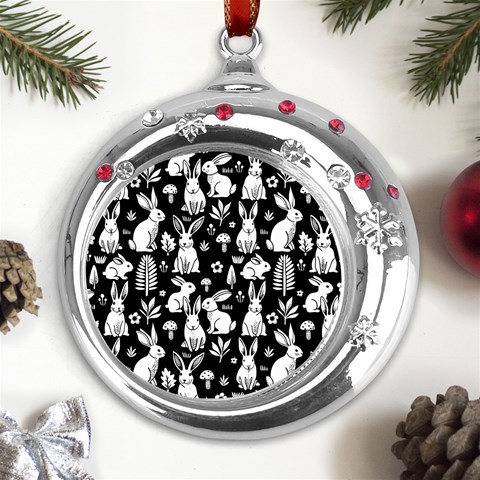 Easter bunny pattern Metal Snowflake Red Crystal Round Ornament from UrbanLoad.com Front