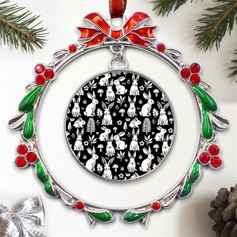 Easter bunny pattern Metal X mas Wreath Ribbon Ornament from UrbanLoad.com Front