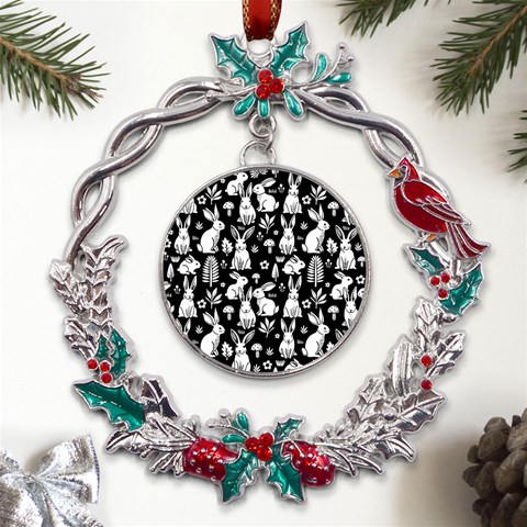 Easter bunny pattern Metal X mas Wreath Holly leaf Ornament from UrbanLoad.com Front