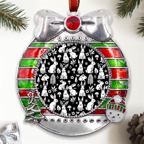 Easter bunny pattern Metal X Mas Ribbon With Red Crystal Round Ornament from UrbanLoad.com Front