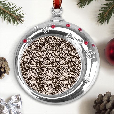 Brown Beige Snake Pattern Metal Snowflake Red Crystal Round Ornament from UrbanLoad.com Front