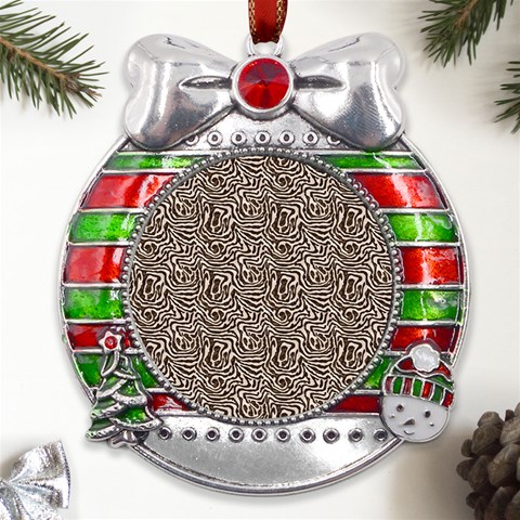 Brown Beige Snake Pattern Metal X Mas Ribbon With Red Crystal Round Ornament from UrbanLoad.com Front