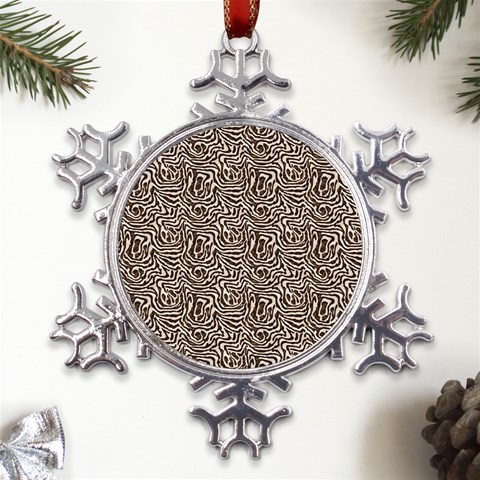 Brown Beige Snake Pattern Metal Large Snowflake Ornament from UrbanLoad.com Front