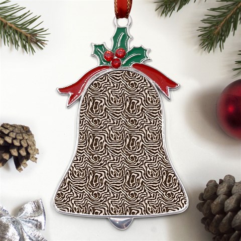 Brown Beige Snake Pattern Metal Holly Leaf Bell Ornament from UrbanLoad.com Front