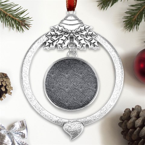 Dark Grey Snake Metal Silver X mas Leaves Round Ornament from UrbanLoad.com Front