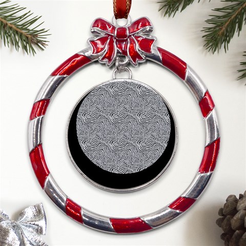 Dark Grey Snake Metal Red Ribbon Round Ornament from UrbanLoad.com Front
