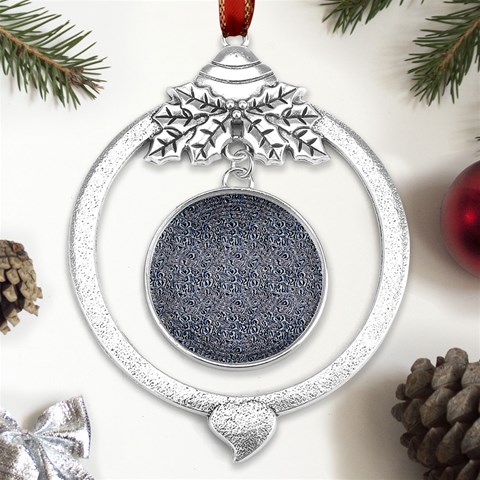 Blue Black Snake Pattern Metal Silver X mas Leaves Round Ornament from UrbanLoad.com Front
