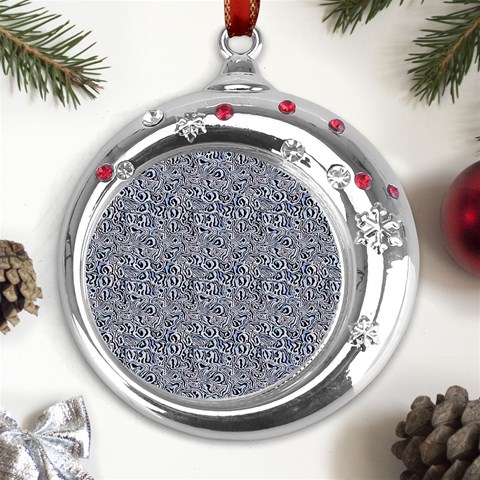 Blue Black Snake Pattern Metal Snowflake Red Crystal Round Ornament from UrbanLoad.com Front