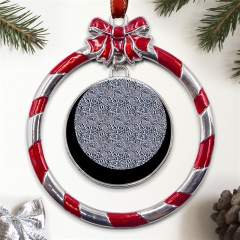 Blue Black Snake Pattern Metal Red Ribbon Round Ornament from UrbanLoad.com Front