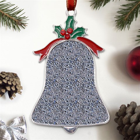 Blue Black Snake Pattern Metal Holly Leaf Bell Ornament from UrbanLoad.com Front