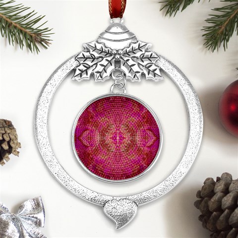 Tondo symmetry Metal Silver X mas Leaves Round Ornament from UrbanLoad.com Front