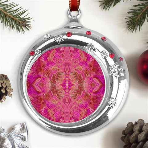 Tondo symmetry Metal Snowflake Red Crystal Round Ornament from UrbanLoad.com Front