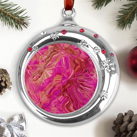 Tondo Wave I Metal Snowflake Red Crystal Round Ornament from UrbanLoad.com Front