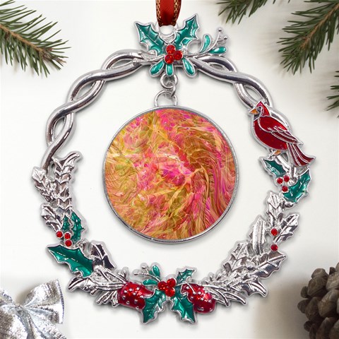 Acid green blend Metal X mas Wreath Holly leaf Ornament from UrbanLoad.com Front