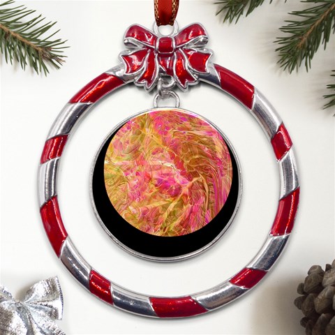 Acid green blend Metal Red Ribbon Round Ornament from UrbanLoad.com Front