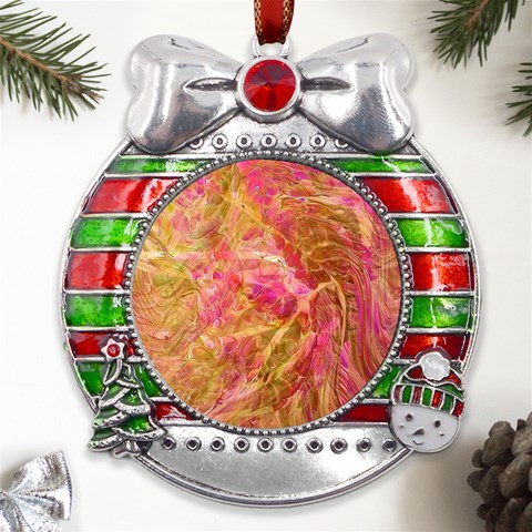 Acid green blend Metal X Mas Ribbon With Red Crystal Round Ornament from UrbanLoad.com Front